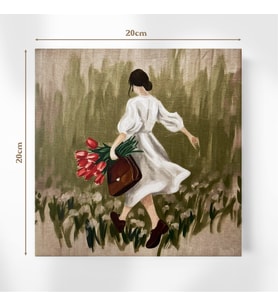 Doğa Manzarasında Vintage Kadın 20x20 cm Illustrasyon Kanvas Tablo – Özgün, Dekoratif (Çok Renkli)