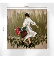 Doğa Manzarasında Vintage Kadın 20x20 cm Illustrasyon Kanvas Tablo – Özgün, Dekoratif (Çok Renkli)