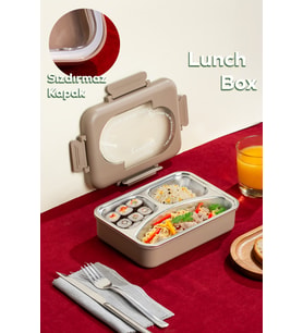 Porsima 3010-1 Paslanmaz Çelik 3 Bölmeli Vakumlu Yemek Termosu Beslenme Kutusu Taşınabilir Lunch Box Sefer Tası - Kahve