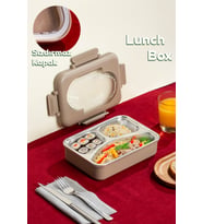Porsima 3010-1 Paslanmaz Çelik 3 Bölmeli Vakumlu Yemek Termosu Beslenme Kutusu Taşınabilir Lunch Box Sefer Tası - Kahve