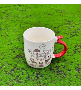 PORSELEN KUPA KEDİ DESENLİ TIRNAK KULPLU ( 1 ADET )DURA
