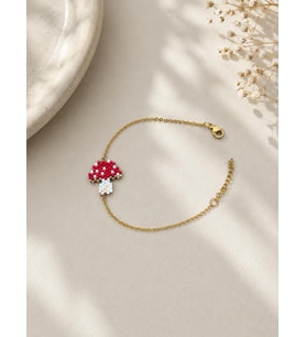 Minimal Tasarım Kırmızı Beyaz Mantar Charm Bileklik