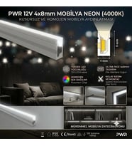 12 Volt 4x8 mm Naturel Beyaz 4000 K Mobilya Gömme Neon Led 50 Metre IP65