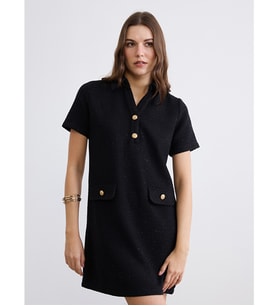 LCW Comfort Siyah Gömlek Yaka Tüvit Mini Elbise