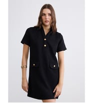 LCW Comfort Siyah Gömlek Yaka Tüvit Mini Elbise