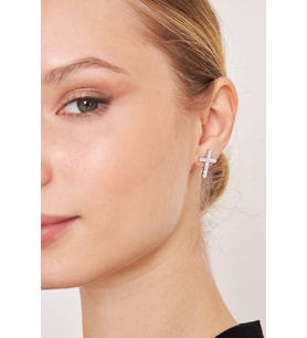 Kadın Minimalist Haç Figür Model Kristal Işıltı Zirkon Taşlı Gümüş Kaplama Günlük Elbise Kombin Küpe