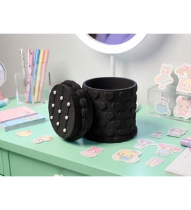 Northcity 3D Baskı Kabartma Kalp Desenli Kapaklı Kalemlik - Masaüstü Organizer - Siyah