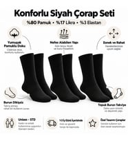 Biçomi Gün Boyu Kaymayan ve Terletmeyen Konforlu Pamuklu Unisex Siyah Soket Çorap (3'lü Set)