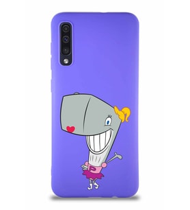 Samsung Galaxy A30S Soft Premier Kapak Pearl Yengeç Tasarımlı Silikon Kılıf - Mor (Şeffaf)