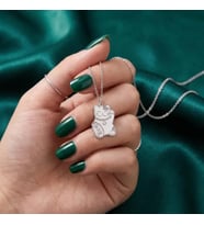 Kişiye Özel 925 Ayar Gümüş Şık Çin Şans Kedisi Neko Kolye