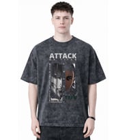 Tasarım Eren Yeager Attack On Titan Anime Baskılı Unisex Oversize Eskitme Yıkamalı Tişört