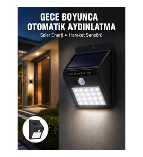 Mey İthalat® Su Geçirmez 20 LED Solar Aydınlatma Dış Mekan için PIR Hareket Sensörü ile Akıllı Işı