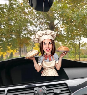 Kişiye Özel Karikatürlü Ahşap Araba Dikiz Ayna Ahçı Kadın-39