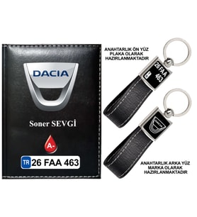 Plakanıza Özel Dacia Logolu Siyah Ruhsat Kabı ve Anahtarlık