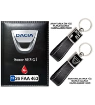 Plakanıza Özel Dacia Logolu Siyah Ruhsat Kabı ve Anahtarlık