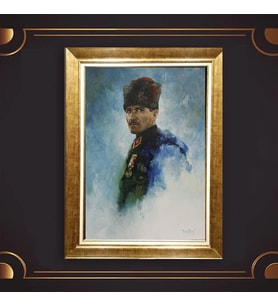 Özel Seri Paspartulu Çerçeveli Atatürk Tablo l381 (Gold)