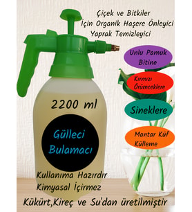 2200 ml Gülleci Bulamacı Çiçekler Için Organik Haşere Kovucu Yaprak Temizleyici (Unlu Pamuk Biti Sinek ve Yaprak Biti, Kırmızı Örümcek, Mantar,küf,külleme)