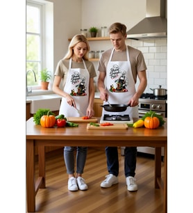 Kadın Aşçı Önlüğü Şef Baskılı Mutfak Çalışması Temalı Unisex Rahat Kesim Günlük Modern Şık Konforlu