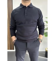 Erkek Düğmeli Polo Yaka Kazak Lacivert Edw231