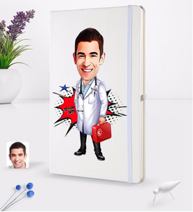 BK Gift Kişiye Özel Erkek Doktor Karikatürlü Beyaz Termo Deri Defter 16x24cm Model 4