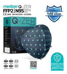 Qzer Yeşil Kaktüs Desenli FFP2 N95 Maske - 30 Adet