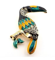 Tucan Papağanı Egzotik Renkli Zirkon Taşlı Metal Yaka Süsü Broş RZ314