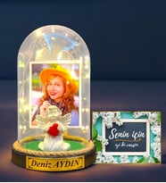 Sizlere Özel Led Işıklı Fanus ve Senin İçin Hediye Kartı - Kişiye Özel Hediye Seti (Model 9)
