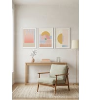 Geometrik Pastel Uyum 3’lü Ahşap Çerçeveli Tablo Seti