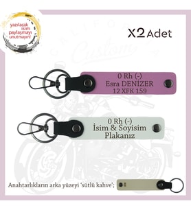 Yol Tutkunları İsim Plaka, 0 Rh (-) Kan Grubu Yazılı Kişiye Özel x2 Anahtarlık Seti, Beyaz-Pembe-SK (Çok Renkli)