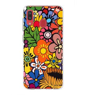 PrintiFy Samsung Galaxy A20 ile Uyumlu 1mm Slim Fit Retro Renkler 2 Baskılı Şeffaf  Kılıf