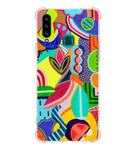 PrintiFy Samsung Galaxy A20S Uyumlu Retro Color 6 Baskılı Şeffaf Köşe Korumalı Antişok Kılıf