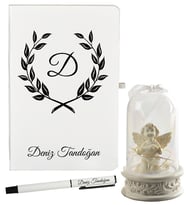 Arkadaşa Hediye Kişiye Özel Defter ve Işıklı Melek Fanus Hediye Seti