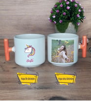 Unicorn Kupa Bardak Fotoğraflı T Turuncu Kulplu Kardeşe Sevgiliye Arkadaşa Hediye