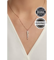 Jewelmim Gümüş Elif Kolye Rose Altın Kaplama Taşlı Bayan Elif Harfi Kolye 925 Ayar Kadın Gümüş Kolye