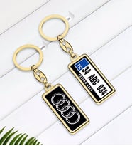 BK Gift Kişiye Özel Plakalı Audi Logolu Çift Taraflı Gold Krom Anahtarlık-2