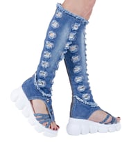 Snadalet Kot Bot  Çizme / Sandalet Spor Kot Bot / Kadın Yırtık  Kot Çizme  Ayakkabı / Spor Sandalet Kot Çizme / Doğum Günü Hediyesi