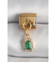 316L Çelik Gold Renk Sallantı Kare Yeşil Zirkon Taşlı Nomination Charm TJ-BC1352