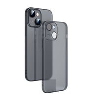 Ally iPhone 14 Plus 6.7inch Frosted Glass Şeffaf Kamera Korumalı Kılıf (Siyah)