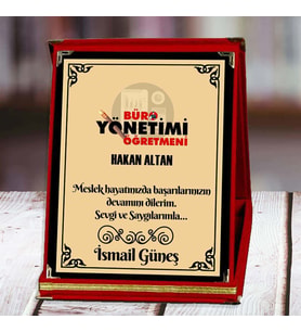 Büro Yönetimi Öğretmeni Baskılı Plaket (1. Tasarım)  Kişiye Özel (Kırmızı)