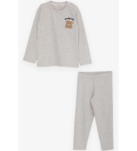 Breeze Kız Bebek Taytlı Takım Bebek Ayıcık Nakışlı 9 Ay-3 Yaş, Bej Melanj