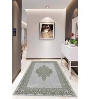 Yeşil Klasik Göbekli Kaymaz Tabanlı Dekoratif Halı MK47 - 100 x 160 cm