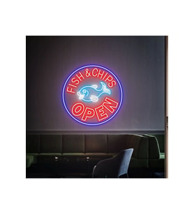 FISH&CHIPS OPEN Yazılı ve Şekilli Neon Tabela