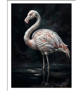Pembe Flamingo Gece Suda Duruş Dekoratif Kanvas - Mdf Ahşap Tablo