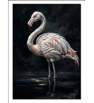 Pembe Flamingo Gece Suda Duruş Dekoratif Kanvas - Mdf Ahşap Tablo