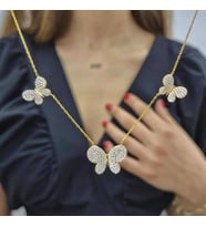 3 Lü Kelebek Gold Kaplama 925 Ayar Gümüş Kolye (Karışık)