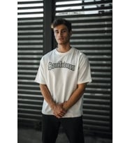 pilelistore- Unisex Bisiklet Yaka Baskılı Oversize T-Shirt - Beyaz