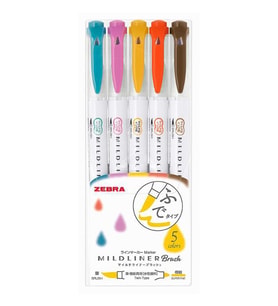 Zebra Mildliner Fırça Uçlu Fosforlu Kalem 5li WFT8 5CRC Model 3