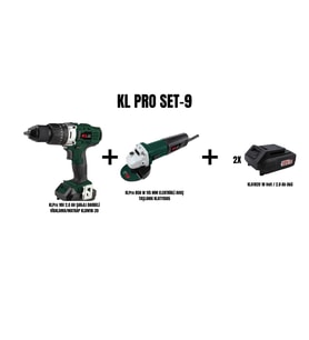 KLPro Set-9 (ŞARJLI DARBELİ VİDALAMA/MATKAP+850 W 115 MM ELEKTRİKLİ AVUÇ TAŞLAMA)