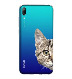 Huawei Y7 Pro 2019 Uyumlu Kapak Catface Tasarımlı Şeffaf Silikon Kılıf