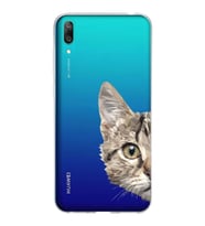 Huawei Y7 Pro 2019 Uyumlu Kapak Catface Tasarımlı Şeffaf Silikon Kılıf